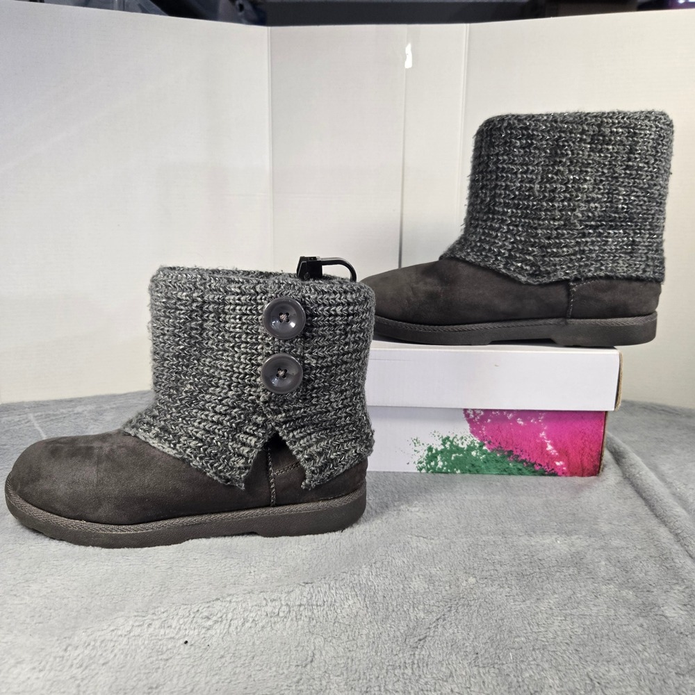 Makalu California Womens Grey Knit Button Faux Suede Ankle Boots Size 8